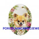 CHIHUAHUA DOG PINK ROSE UNSET CAMEO PORCELAIN CABOCHON