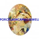 ALPHONSE MUCHA  FLOWER LADY UNSET CAMEO PORCELAIN CABOCHON