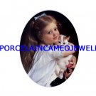 VICTORIAN GIRL HOLDING KITTY CAT UNSET PORCELAIN CAMEO