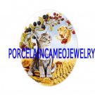 GREY KITTY CAT WITH SQUIRREL BERRY UNSET PORCELAIN CAMEO CABO