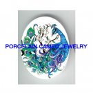 BLUE PEACOCK DOGWOOD UNSET CAMEO PORCELAIN CABOCHON