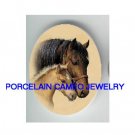 MARE KISSING FOAL HORSE UNSET CAMEO PORCELAIN CABOCHON