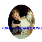 VICTORIAN GIRL KITTY CAT PUPPYDOG UNSET PORCELAIN CAMEO
