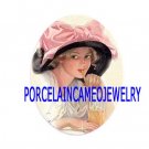 VICTORIAN LADY PINK RIBBON HAT UNSET PORCELAIN CAMEO