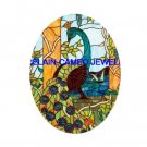 BLUE PEACOCK FLOWER UNSET CAMEO PORCELAIN CABOCHON