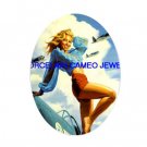 PINUP GIRL ARMY AIR FORCE UNSET CAMEO PORCELAIN CABOCHO