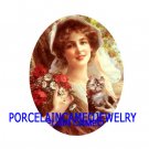 VICTORIAN POPPY LADY KITTY CAT UNSET CAMEO PORCELAIN CABOCHON