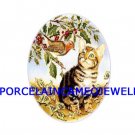 KITTY CAT PLAYING WITH BIRD UNSET PORCELAIN CAMEO CABO