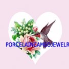 HUMMINGBIRD ROSE LILY THE VALLEY HEART PORCELAIN CAMEO CABOCHON