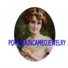 VICTORIAN LADY WITH FLOWER  * UNSET CAMEO PORCELAIN CABOCHON