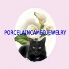 BLACK CAT CALLA LILY * UNSET CAMEO PORCELAIN CABOCHON
