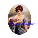 VICTORIAN LADY WITH ROSE* UNSET CAMEO PORCELAIN CABOCHON