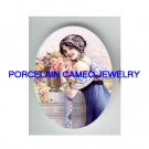 VICTORIAN LADY WITH ROSE UNSET PORCELAIN CAMEO CABOCHON