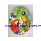 2 MACAW PARROT BIRD BUTTERFLY UNSET CAMEO PORCELAIN