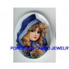 VICTORIAN GIRL BLUE HOOD PANSY PORCELAIN CAMEO CABO