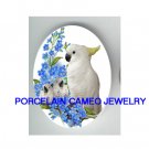 3 COCKATOO BIRD FAMILY MOM AND 2 BABY FORGET ME NOT * UNSET CAMEO PORCELAIN CABOCHON 18X25MM