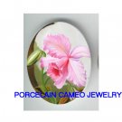 PINK ORCHID FLOWER UNSET CAMEO PORCELAIN CABOCHON