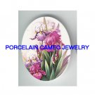 PURPLE IRIS FLOWER * UNSET CAMEO PORCELAIN CABOCHON