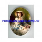 VICTORIAN LADY WITH ROSE BLUE RIBBON DRESS * UNSET CAMEO PORCELAIN CABOCHON