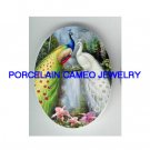 2 PEACOCK BIRD ORCHID WATER FALL UNSET CAMEO PORCELAIN