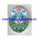2 BLUE PEACOCK WITH DOGWOOD UNSET CAMEO PORCELAIN CABO
