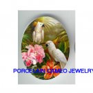 2 COCKATOO BIRD ORCHID HIBISCUS* UNSET CAMEO PORCELAIN CABOCHON