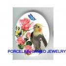 COCKATOO BIRD ROSE BUTTERFLY UNSET CAMEO PORCELAIN CABO
