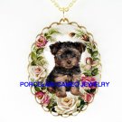 : TEACUP YORKSHIRE DOG ROSE PORCELAIN CAMEO NECKLACE