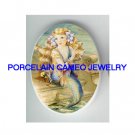VICTORIAN FLORAL MERMAID BY THE SEA * UNSET CAMEO PORCELAIN CABOCHON