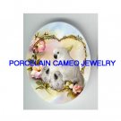 3 COCKATOO FAMILY MOM BABY ROSE HEART FORGET ME NOT  * UNSET CAMEO PORCELAIN 18X25 MMCABOCHON