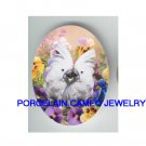 2 KISSING COCKATOO BIRD PANSY* UNSET CAMEO PORCELAIN CABOCHON