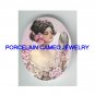 VINTAGE PINK ROSE BRIDE WITH MIRROR * UNSET CAMEO PORCELAIN CABOCHON