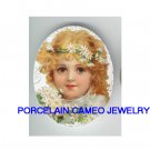 VICTORIAN GIRL WITH DAISY  * UNSET CAMEO PORCELAIN CABOCHON