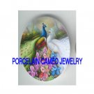 2 LOVING WHITE BLUE PEACOCK BIRD ORCHID PORCELAIN CAMEO CABOCHON