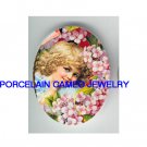 VICTORIAN SMILING GIRL WITH VIOLET* UNSET CAMEO PORCELAIN CABOCHON