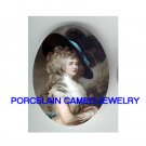 VICTORIAN LADY WITH FEATHER BLACK HAT ROSE* UNSET CAMEO PORCELAIN CABOCHON