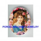 SMILING VICTORIAN LADY WITH ROSE* UNSET CAMEO PORCELAIN CABOCHON