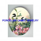 2 CHICKADEE BIRD WITH WILD ROSE * UNSET CAMEO PORCELAIN CABOCHON