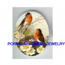 2 ROBIN FAMILY BIRD EGG NEST ROSE * UNSET CAMEO PORCELAIN CABOCHON
