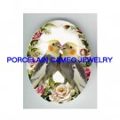 2 KISSING COCKATOO BIRD ROSE * UNSET CAMEO PORCELAIN CABOCHON