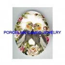 2 KISSING COCKATOO BIRD ROSE * UNSET CAMEO PORCELAIN 18X25MM CABOCHON