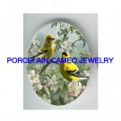 2 GOLDFINCH BIRD WITH APPLE BLOSSOMS * UNSET CAMEO PORCELAIN CABOCHON