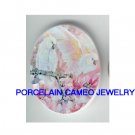 2 COCKATOO BIRD CHERRY BLOSSOMS CAMEO PORCELAIN 18X25MM