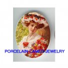 VICTORIAN POPPY DAISY LADY BERRY HAT * UNSET CAMEO PORCELAIN CABOCHON