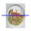 RED FOX CHASING BUTTERFLYUNSET CAMEO PORCELAIN CABOCHON