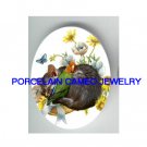 PARROT BIRD CUDDLING KITTY CAT BUTTERFLY FLOWER  CAMEO PORCELAIN CABOCHON