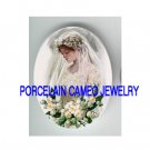 VINTAGE BRIDE WITH LILY OF THE VALLEY* UNSET CAMEO PORCELAIN CABOCHON