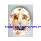 GUINEA PIG WITH ROSE AND DAISY* UNSET CAMEO PORCELAIN CABOCHON