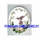 HUMMINGBIRD WITH LILY OF THE VALLEY * UNSET CAMEO PORCELAIN CABOCHON