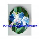 ARE BLUE WHITE ORCHID FLOWER * UNSET CAMEO PORCELAIN CABOCHON